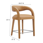 Modway Pinnacle Vegan Leather Counter Stool - Tan Silver - Set of 2-Vegan Leather Upholstery