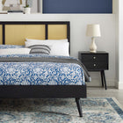 Modway Kelsea Cane and Wood Full Platform Bed with Splayed Legs - Black-Wood Slat Support System