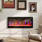 HOMCOM 42" Electric Wall Fireplace with Eco Mode - 1500 W-Create flame effects with 12 flame colours, 12 crystal bed hues, 5 speeds and 5 brightness. Independent flame effect for all-year ambiance