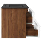 Modway Render 30" Wall-Mount Bathroom Vanity - White/Walnut/Black-Ceramic Sink Basin
