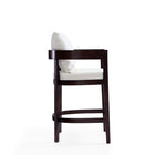 Manhattan Comfort Ritz 22" Mid-Century Modern Faux Leather Upholstered Counter Stool - Ivory and Dark Walnut - 3 Pack-Seat Height: 26.5"