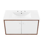 Modway Transmit 36" Wall-Mount Bathroom Vanity - Walnut/White-Chrome Hardware