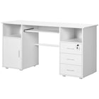 HOMCOM 57.1" Computer Desk with Drawers - White-Ample desktop space for writing, computer work and other home office activities 