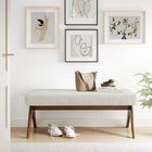 Modway Lyra 47" Fabric Upholstered Bench - Ivory-Rubberwood Legs