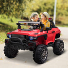 Aosom 12V 2-Seater Kids Ride-On Police Truck - Red-Move forward or backward with the gear, pedal to accelerate 