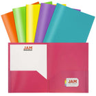 JAM Paper Plastic 2 Pocket School POP Folders - Assorted Fashion Colours - 12 Pack-JAM Paper POP Folders | Colours: Pink Yellow, Purple, Orange, Teal, Lime Green