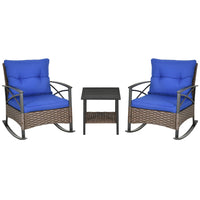 Outsunny 3-Pieces Rocking Chair Set with Padded Cushions-Rocking chair set include 2 rocker chairs, and a coffee table with bottom storage for stylish outdoor living 
