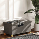 HOMCOM Velvet Upholstered Foldable Ottoman Footrest - Grey-Spacious internal storage holds blankets, books, and more;