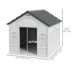 PawHut 26" W Plastic Outdoor Dog House - Grey-Charming windows with detailed, cottage-like design 