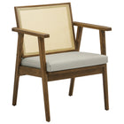 Modway Thera Vegan Leather and Cane Accent Armchairs - Weathered Oak Stone - Set of 2-Removable Cushion
