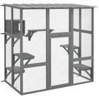 PawHut 70.5" H Outdoor Wooden Catio Cat House Enclosure - Grey-Installation against the wall, connect inside and outside 