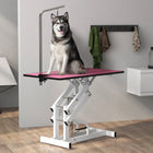 PawHut Height Adjustable Pet Grooming Table for Dogs - Pink-Grooming arm is adjustable with nylon grooming loop, great for various sizes of pets
