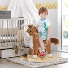 Qaba Kids Plush Rocking Horse with Sounds and Wooden Rockers - Brown-Solid steel frame to keep the shape 