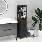 Kleankin Narrow Freestanding Bathroom Linen Tower Cabinet - Black-Features 2 open shelves and three drawers for plenty of storage and organization space
