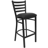 Flash Furniture HERCULES Series Black Ladder Back Metal Restaurant Barstool - Black Vinyl Seat-Metal Barstool