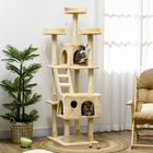 PawHut 71" Cat Tree Tower with Scratching Post, Houses and Toys - Beige-Made of high quality E1 grade particle board for a sturdy construction 