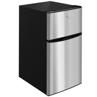 HOMCOM 3.2 cu ft Mini Fridge with Freezer and Reversible Doors - Silver-Combines refrigerator and freezer with a 3.2 Cu. Ft. capacity for various food storage