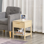 HOMCOM Narrow Nightstand with Rattan Elements - Nature Wood-Drawer and open shelf provide ample space to store books, lamps, pens, or bedtime essentials