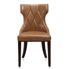 Manhattan Comfort Reine 19.7" Traditional Faux Leather Upholstered Dining Chairs - Saddle and Walnut - Set of 2-Elegant Diamond Stitching