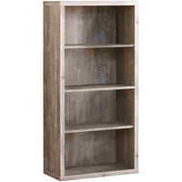 Monarch Specialties 7406 48"H Bookcase - Taupe Reclaimed Wood-Look/ Adj. Shelves-Large storage area with 3 thick panel adjustable shelves and 1 fixed bottom shelf for storage or display