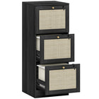 HOMCOM 3-Drawer Letter/A4 Filing Cabinet Lockable - Black-Natural rattan drawer fronts and wood grain finish create boho style accent

