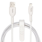 Staples TECH Lightning to USB-A Braided Charging Cable - 3.3 ft. - White-Braided cable for durability and tangle-prevention tested to withstand up to 5K bends
