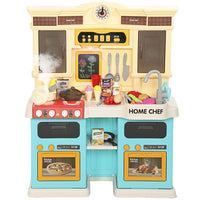 Qaba Kids Kitchen Playset for Toddler with Real Lights and Sounds, Sink - Green-Realistic stove sprays mist and boils water, offering an immersive cooking experience 