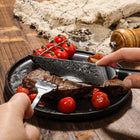 Minimal 4-Pieces Damascus Black G10 Steak Knife Set, Service for 4-Care & Storage: Hand wash only, dry with soft sponge. Store the knives safely after each usage. Keep them away from kids. Avoid cutting into bones, frozen food and hard fruit pits