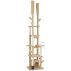 PawHut 89" - 100" Floor-To-Ceiling Cat Tree with Scratching Posts - Brown-Adjustable height, 88.6"-100.4" (225-255cm), saves space and enhances high levels 