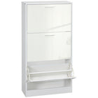 HOMCOM Narrow Shoe Storage Cabinet with 3 Flip Drawers & Adjustable Shelves - High Gloss White-Modern shoe cabinet matches the home furniture of most styles