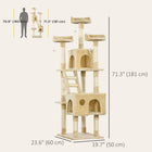 PawHut 71" Cat Tree Tower with Scratching Post, Houses and Toys - Beige-Premium design with 7 perches, 2 large condos, 3 hanging toys and 1 ladder 