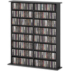 HOMCOM 8-Tier CD Shelf with 16 Compartments - Black-Includes anti-tipping strap for added safety and stability