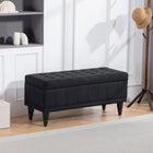 HOMCOM Flip Top Storage Ottoman Bench for End of Bed - Black-Comfortable linen feel fabric exterior and soft foam create an excellent seat or table area;  