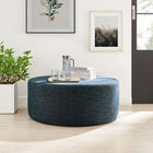 Modway Callum Large 38" Round Woven Heathered Fabric Upholstered Ottoman - Heathered Weave/Azure-Plastic Legs