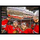 Jonathan Toews & Patrick Kane Chicago Blackhawks Lifting Stanley Cup - Framed Canvas - 31" x 22"-Premium canvas print with gallery-wrapped edges