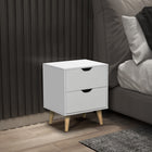 HOMCOM Modern Nightstand with 2 Drawers and Wood Legs - White-Work well as a bedside table, sofa side table, or small organizer for small rooms 