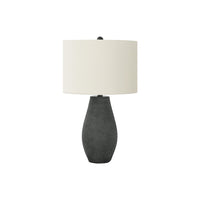 Monarch Specialties 24" H Table Lamp - Black Resin / Ivory / Cream Shade-A striking, contemporary 24"h table lamp with a black resin base in a raised, dotted textured finish, with a simple ivory fabric drum shade, and topped with a silver metal finial, adds a stylish boho-glam vibe in a livingroom, entryway, bedroom, or home office