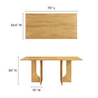 Modway Rivian Rectangular 70" Wood Dining Table - Oak-Solid Mango Wood