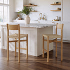 Modway Alvia Oak Wood Bar Stools With Woven Seats - Weathered Oak - 2 Pack-X-Stretcher Support Base