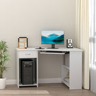 HOMCOM 47.2" L-Shaped Desk with Keyboard Tray - White-Features under-desk keyboard tray, two shelves, an open side compartment and a flat table top