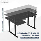 MotionGrey Ergo2 Pro Adjustable Left L-Shaped Standing Desk with Memory Settings - 63" x 43" - Black Top - Black Frame-Supports Up to 80 kg - The Motion standing frame is reinforced with thickened steel tubing and strengthened base plates, providing a sturdy and durable platform even at the highest height setting