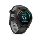 Garmin Forerunner 265 GPS Running and Triathlon Smartwatch - Black Bezel - Black/Powder Gray Silicone Band-30+ built-in activity profiles include running, triathlons, cycling, open-water swimming and more