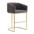 Manhattan Comfort Louvre 20" Mid-Century Modern Faux Leather Upholstered Counter Stool - Grey and Titanium Gold - 2 Pack-Tight Back Design Seat On Top of Geometric Base