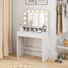 HOMCOM Makeup Vanity Desk with Lighted Mirror and Charging Station - 31.5" L x 15.7" W x 53.1" H - White-Smooth sliding drawers allow for quiet, easy access 