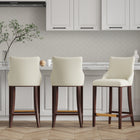 Manhattan Comfort Shubert 22.64" Modern Leatherette Upholstered Barstool - Ivory - 3 Pack-Frame Made of Solid Beech Wood with Rich Dark Finish - Features a Gold Metal Foot Plate