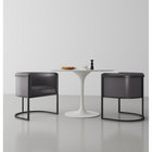 Manhattan Comfort Cosmopolitan 24" Mid-Century Modern Faux Leather Upholstered Dining Chair - Pebble and Black-Frame Made of Durable Metal with Geometric Design