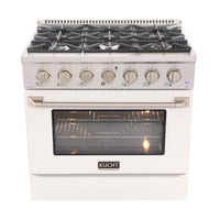 Kucht 36" KDF Series Pro Style Propane Gas Dual Fuel Range - Stainless Steel/White-Cook and bake like a pro with the extra-large convection oven with 5.2 cu. ft. of capacity, 5-rack configuration and extra-large oven window