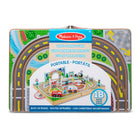 Melissa & Doug 18-Piece Wooden Take-Along Tabletop Town - 4 Rescue Vehicles, Play Pieces, Bridge-Set up a bridge, city tunnel with monorail that slides across the top, buildings, traffic signs, tree