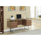Monarch Specialties 7083 60" Computer Desk - Walnut/Silver Metal-Features 2 storage drawers on top and a bottom file drawer with metal bars for hanging standard or legal sized files, and an easy to clean top for study, writing, or working on your laptop.