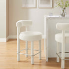 Modway Toulouse Boucle Fabric Counter Stool - Ivory Silver-Non-Marking Foot Pads